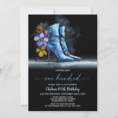 Blue Sequin Boots 100th Birthday Party Kaart (Voorkant)