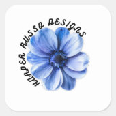 Blue Serenity Flower Art Vierkante Sticker (Voorkant)