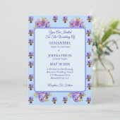 Blue Shabby Chic Flower Wedding Invitation Kaart (Staand voorkant)