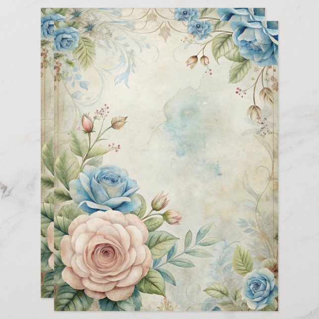 Blue Shabby Chic Scrapbook Paper  (Voorkant / Achterkant)