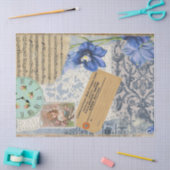  Blue Shabby Floral Lace Music Clock Tissuepapier (Craft)