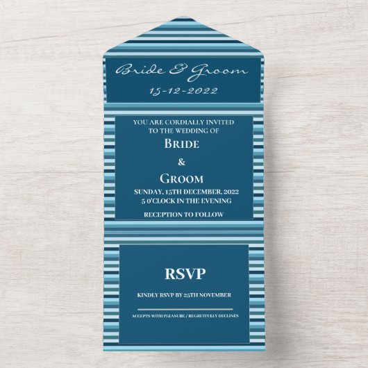 Blue Shade Stripes Luxury Wedding All In One Uitnodiging (Binnen)