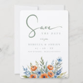 Blue Shades Delicate Floral Bouquet Border Wedding Save The Date (Voorkant)