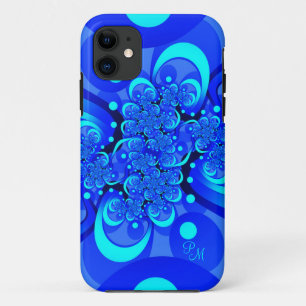 Blue Shades, Modern Abstracte Fractal Art Initiale iPhone 11 Hoesje