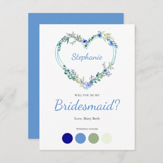 Blue Shades Wreath Heart for Bridesmaids Proposal Uitnodiging Briefkaart (Voorkant / Achterkant)