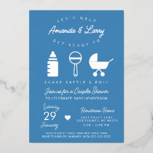 Blue Shake Rattle en Roll Baby shower Folie Uitnodiging