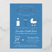 Blue Shake Rattle en Roll Baby shower Folie Uitnodiging (Voorkant)