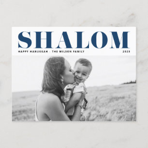 Blue Shalom Bold Typography Hanukkah Foto Feestdagenkaart