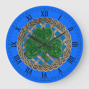 Blue Shamrock & Celtic Knots Roman Numeral Clock Grote Klok