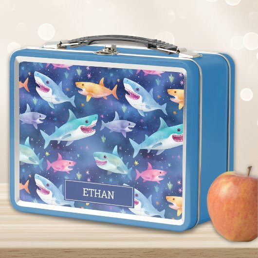 Blue Shark Custom Naam Metal Lunchbox