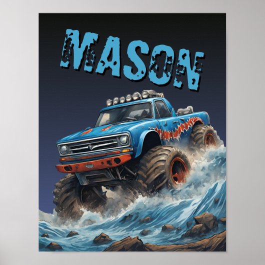 Blue Shark Monster Truck Custom Name Poster (Voorkant)