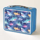 Blue Shark Nom personnalisé Métal Lunchbox (Dos)