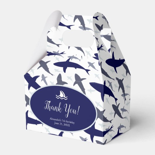 Blue Shark Pattern Boy Birthday Party Bedankt Bedankdoosjes (Voorkant Zijde)