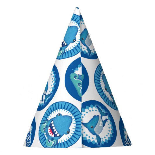 Blue Shark Pattern - Kute Boys Shark Attack Feesthoedjes (Achterkant)