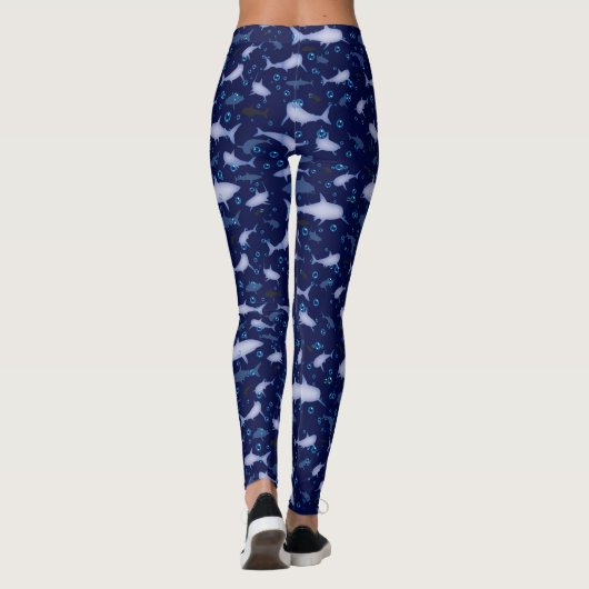 Blue Shark Silhouette Pattern Leggings (Achterkant)