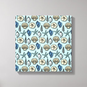 Blue Shell Starfish Zee Pattern Canvas Afdruk