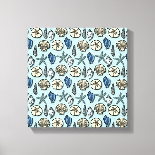  Blue Shell Starfish Zee Pattern Canvas Afdruk (Voorkant)