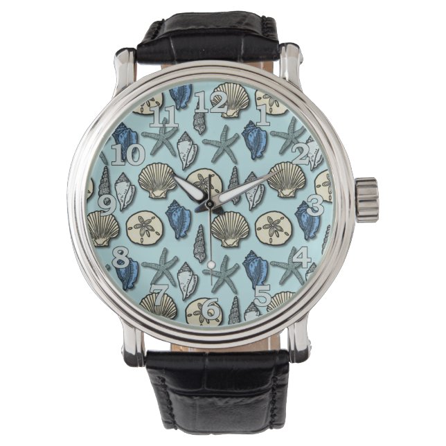  Blue Shell Starfish Zee Pattern Horloge (Voorkant)