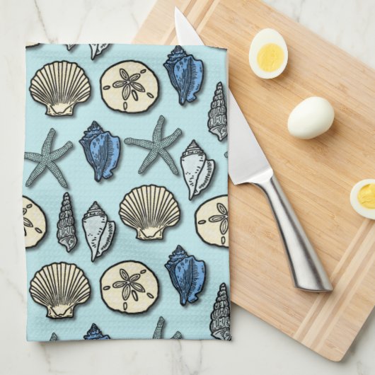  Blue Shell Starfish Zee Pattern Theedoek (Quarter Fold)