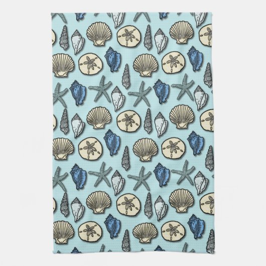 Blue Shell Starfish Zee Pattern Theedoek (Verticaal)