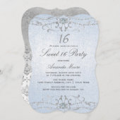 Blue Shimmer Diamond Damask Sweet 16 Invitation (Devant / Derrière)