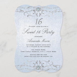 Blue Shimmer Diamond Damask Sweet 16 Uitnodiging