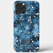 Blue Shimmer Modern Girly Paisley Personalized Case-Mate iPhone Case (Achterkant)