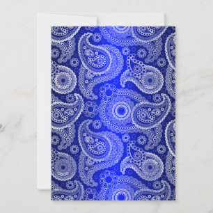 Blue Shimmer Satin & Paisley Wedding Invitation Kaart