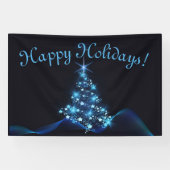 Blue Shine of Stars Kerstboom Donkere Feestdagen Spandoek (Horizontaal)