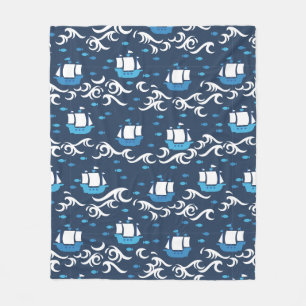 Blue Ship Voyage in het Zee Pattern II Fleece Deken