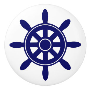 Blue Ship Wheel Nautical Thleed Cabinet Knob Keramische Knop
