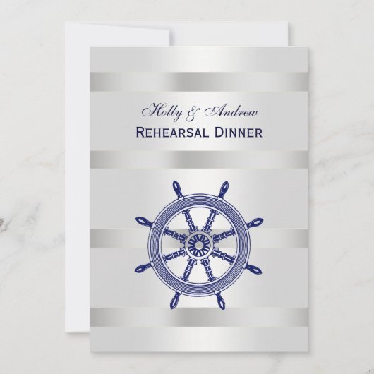 Blue Ship Wheel Silver Wht BG V Rehearsal Din Kaart (Voorkant)