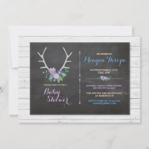 Blue Shower Boy Stag Rustic Flower Baby Invitation Kaart