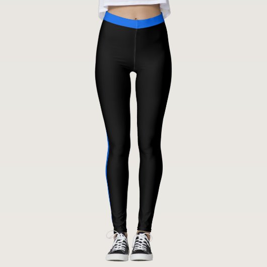 Blue Side Stripe Black Leggings - Uw kleuren (Voorkant)