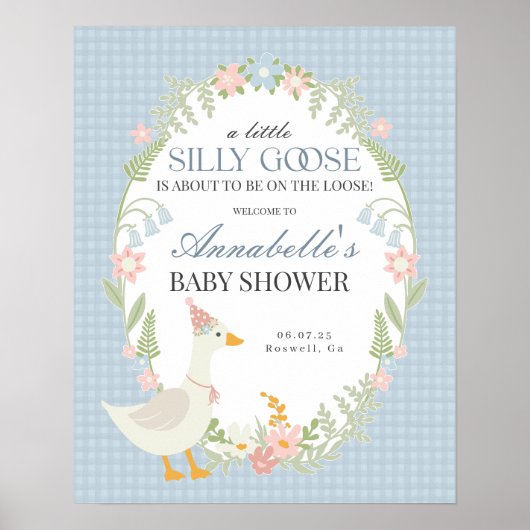 Blue Silly Goose En vichy Baby shower Affiche de b (Devant)