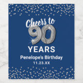 Blue Silver 90th Birthday Vin Étiquette (Étiquettes simples)