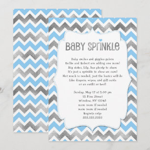 Blue Silver Baby Sprinkle boy baby shower nodigt Kaart