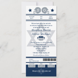 Blue Silver Bar Mitzvah voor Twins Football Ticket Kaart