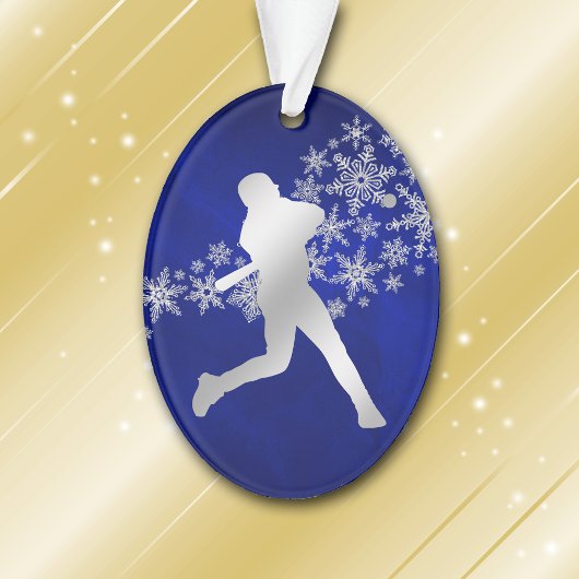 Blue Silver Baseball Player Ornament