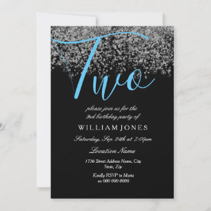Blue Silver Black Boys 2e anniversaire Invitation