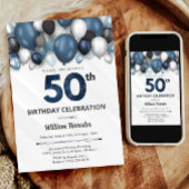 Blue Silver Black & White Invitation 50e anniversa