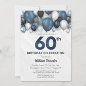 Blue Silver Black & White Invitation 60e anniversa (Devant)