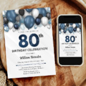 Blue Silver Black & White Invitation d'anniversair