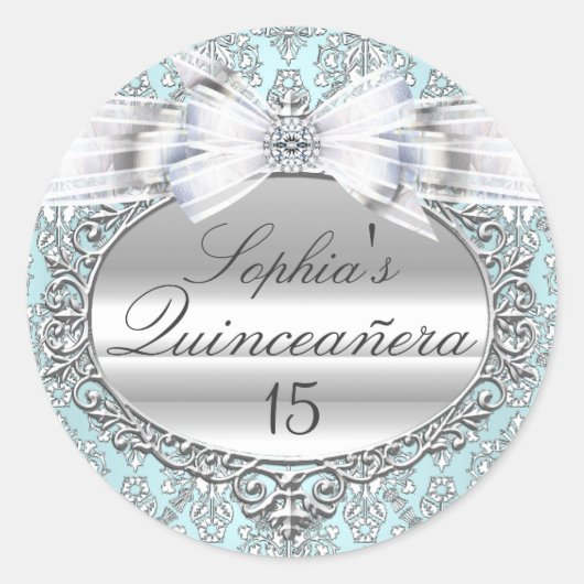 Blue & Silver Bow Quinceanera Sticker (Voorkant)
