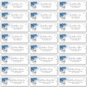 Blue Silver Butterfly 24 Wedding Guest Address Sticker