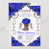 Blue Silver Charra Ranchero Boots Quinceanera Kaart (Voorkant / Achterkant)