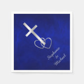 Blue Silver Christelijk Cross Wedding Servet (Voorkant)