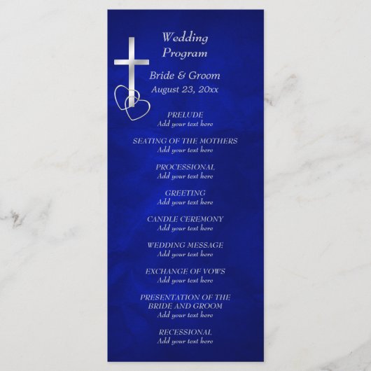 Blue Silver Christian Cross Wedding Programme (Devant)