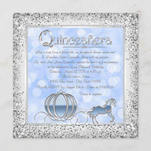 Blue Silver Cinderella Princess Quinceanera Kaart