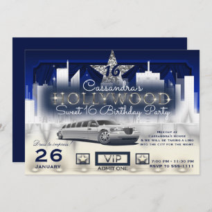 Blue Silver City Night Lights Limo Hollywood Party Kaart